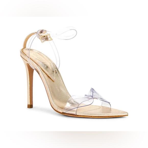 SCHUTZ Clear Bow Strappy Heels Gold Size 8.5 NWOB - Picture 1 of 9